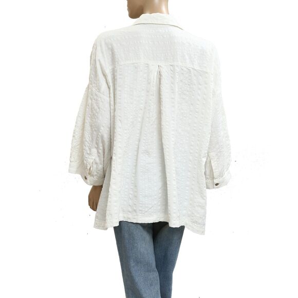 Free People Free-Est Just Like Me Seersucker Shirt White Top Buttondown M 283537 - Picture 7 of 9